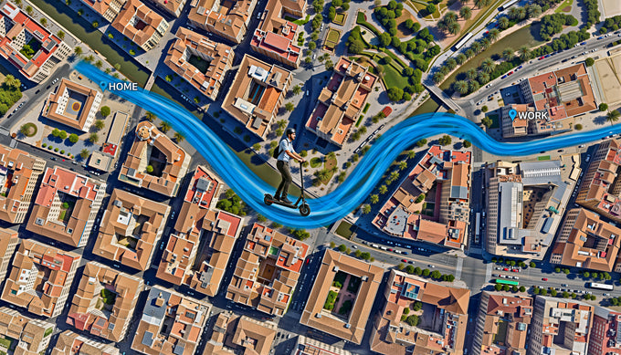 City commute route map from home to work