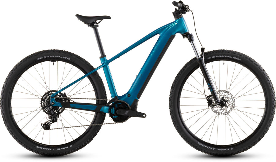 CUBE Reaction Hybrid Performance 600 electric mountain bike in electricblue side view