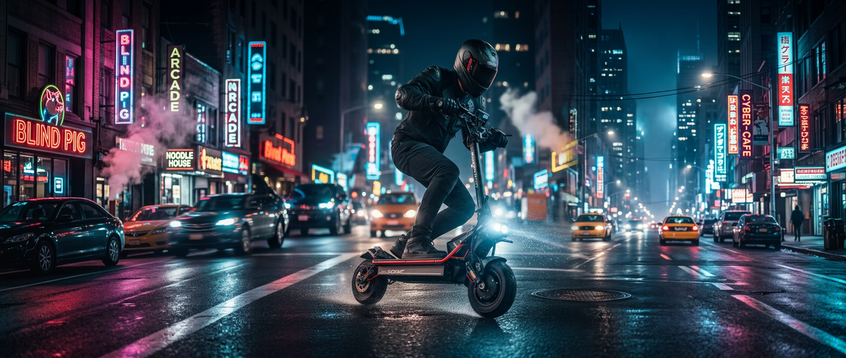 Dualtron Sonic carving through night city streets - Believe in the Energy