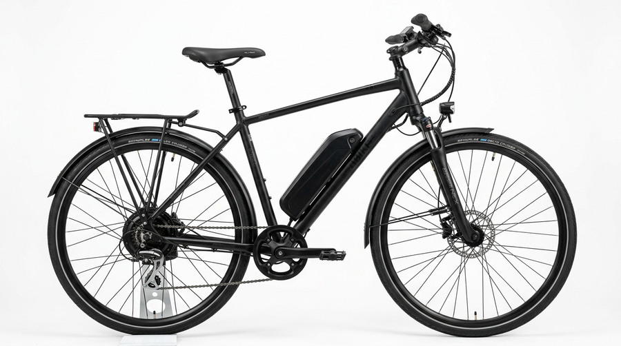 Commuter bicycle with 500W rear hub motor conversion kit installed