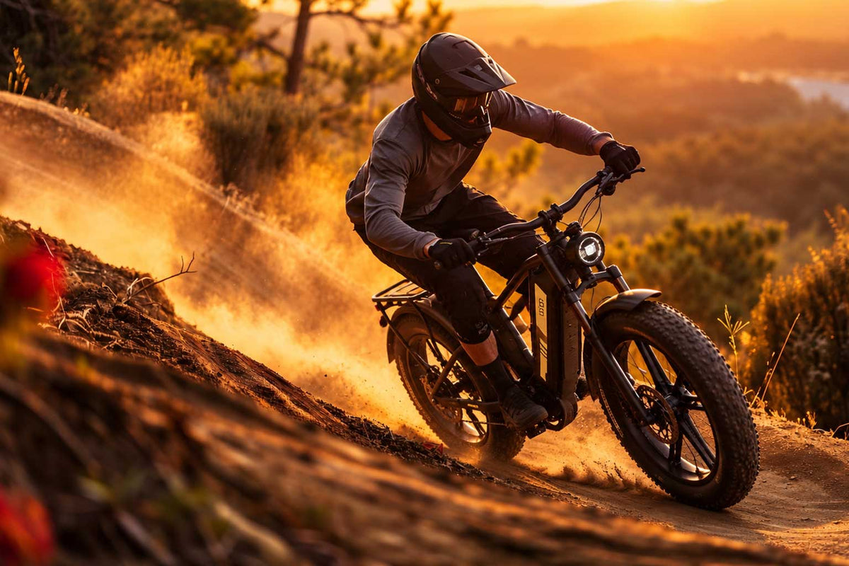 Fat-tyre e-bike rider on a dirt trail